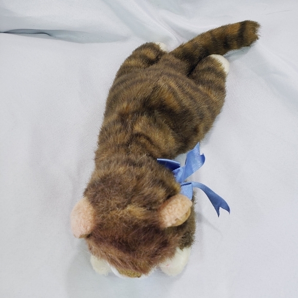 TY Classic Spice Brown Tabby Cat Plush Stuffed Toy 14 Inch 1997 Blue Satin Bow - Picture 3 of 9
